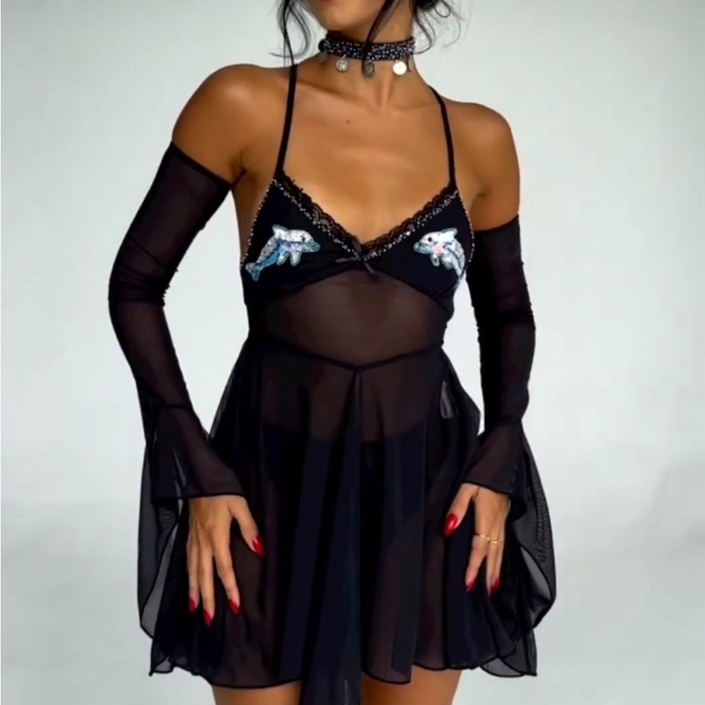 Herpony dolphin 🐬 Sheer Dress with Embroidered Details